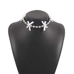Y2K colorful ribbon bow ball beaded choker necklace