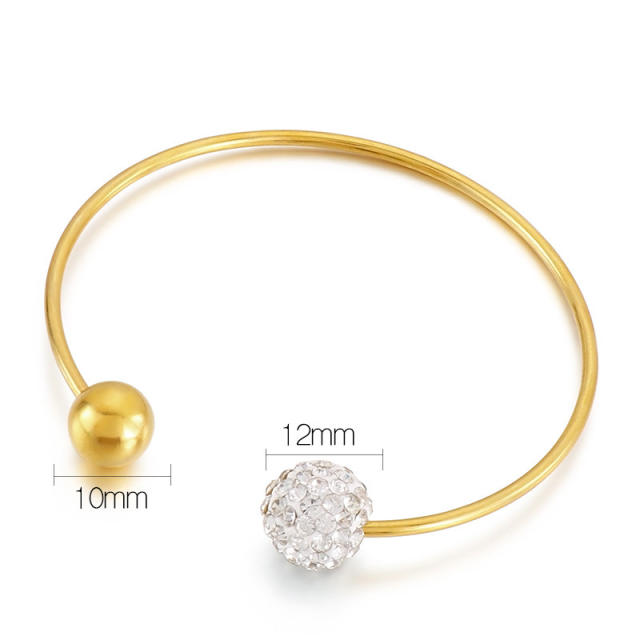 Elegant diamond ball stainless steel cuff bangle