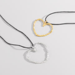 Hollow heart black wax rope strappy choker necklace