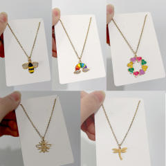 Dainty colorful enamel bee rainbow dainty stainless steel necklace
