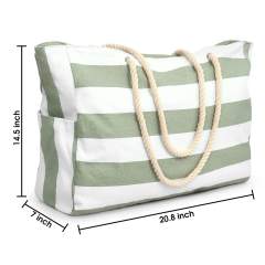 Large size striped pattern canvas women tote bag beach tote bag