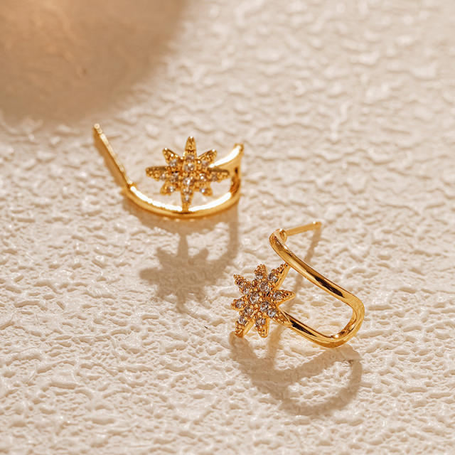 18KG real gold plated copper diamond snowflake studs earrings