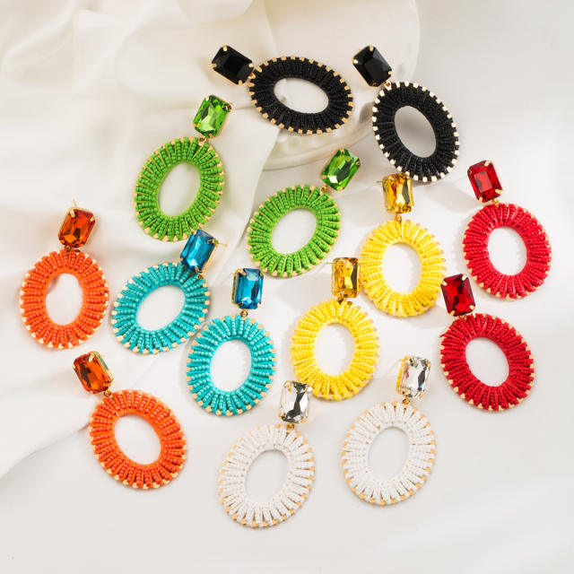 Summer holiday colorful bead braid dangle earrings