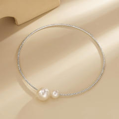 Personality imitation pearl rhinestone choker necklace