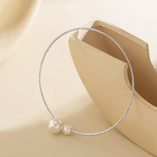 Personality imitation pearl rhinestone choker necklace