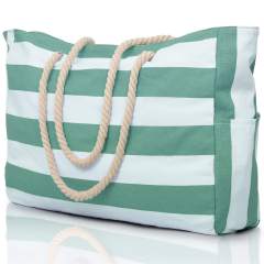 Large size striped pattern canvas women tote bag beach tote bag