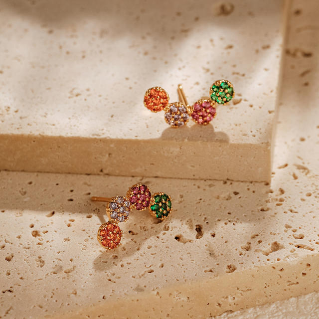 18K real gold plated rainbow cz ball shape copper studs earrings
