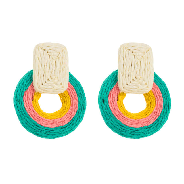 Boho colorful summer straw beach holiday earrings