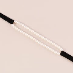 Vintage imitation baroque pearl black velvet choker necklace
