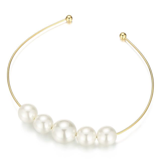 Personality imitation pearl ball bead stainless steel cuff choker necklace