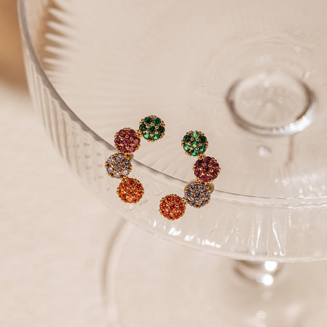 18K real gold plated rainbow cz ball shape copper studs earrings