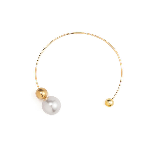 Simple unique design imitation pearl bead choker necklace