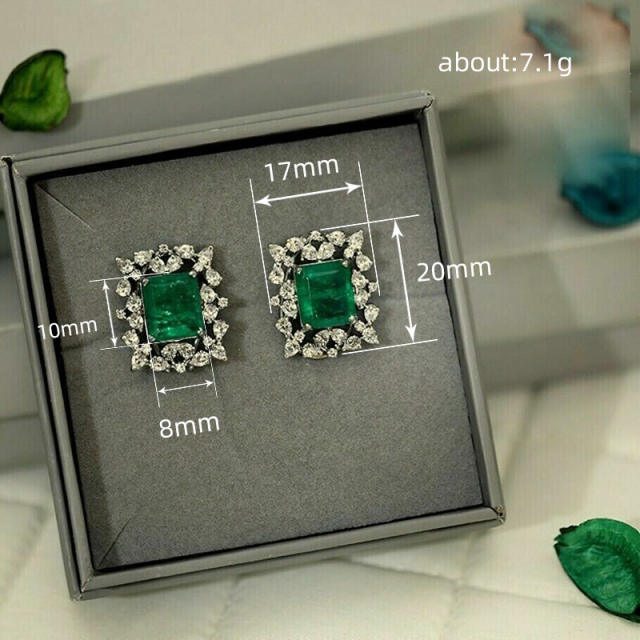 Elegant emerald cubic zircon diamond women studs earrings