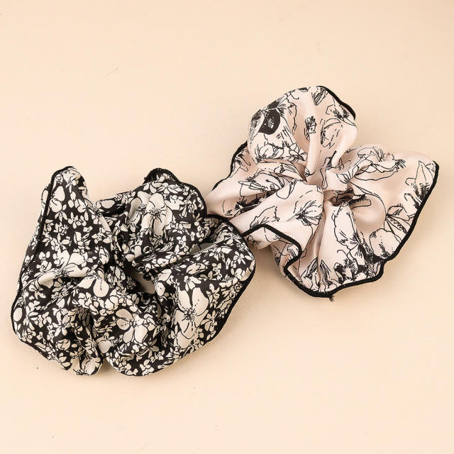 Elegant oversized satin floral scrunchies