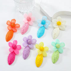 Summer colorful straw flower beach holiday earrings