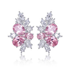 Sweet pink cubic zircon cherry bloom shape copper studs earrings