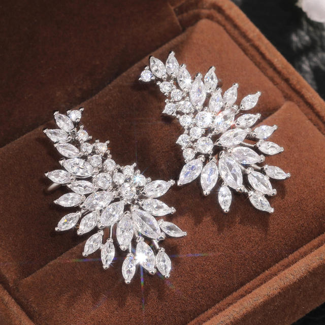 Delicate diamond angel wing shape copper earrings