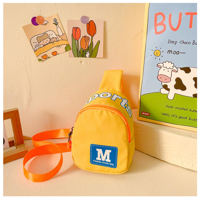 Fashionable M letter coloful sling bag for kids