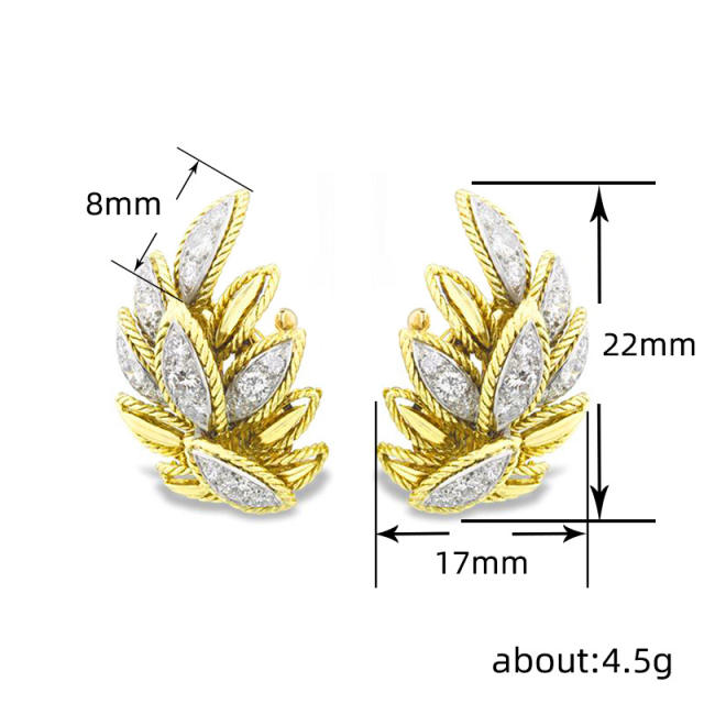 Delicate full diamond ears of wheat shape copper studs earrings