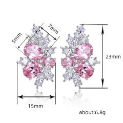 Sweet pink cubic zircon cherry bloom shape copper studs earrings
