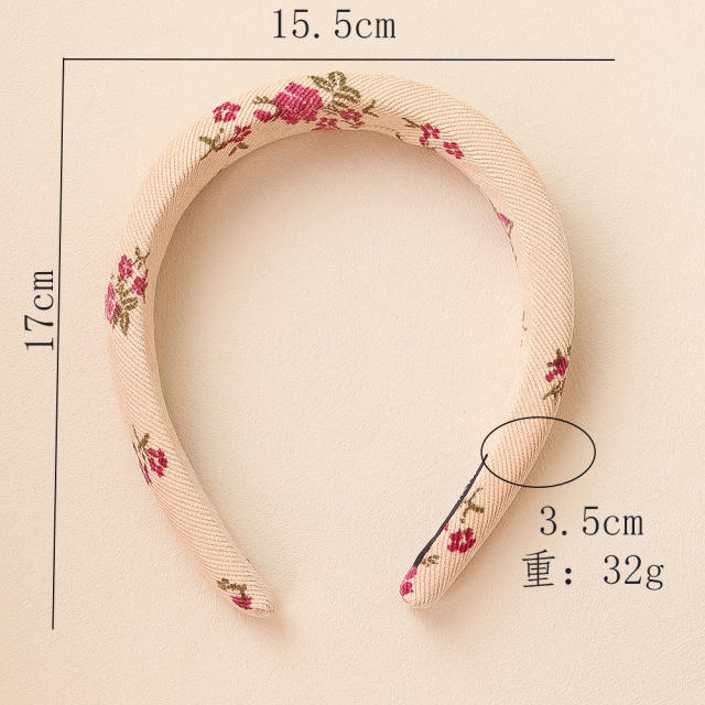 Sweet rose flower pattern women padded headband