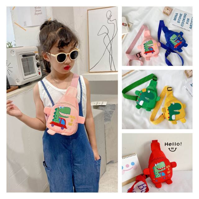 Cartoon dinosaur pattern colorful sling bag for kids