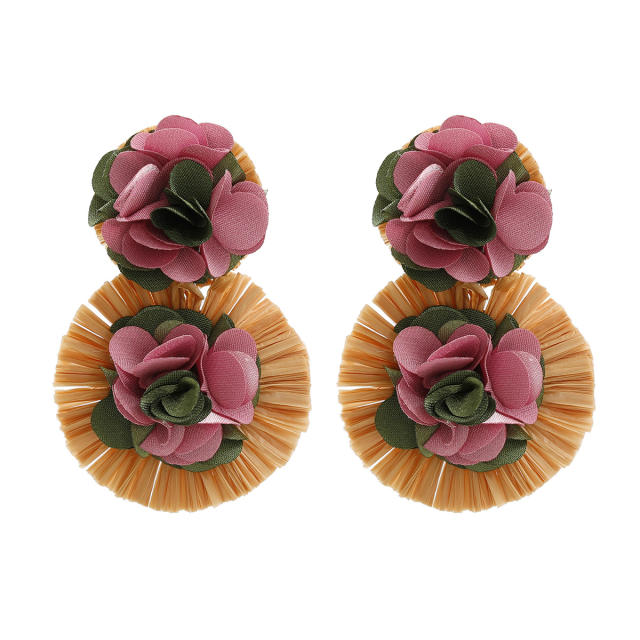 Spring summer colorful flower straw earrings beach earrings