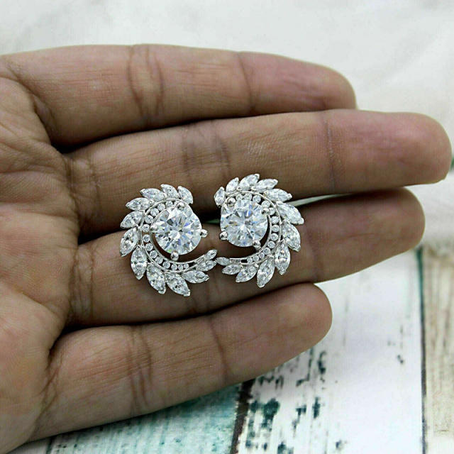 Super shiny full diamond copper material studs earrings