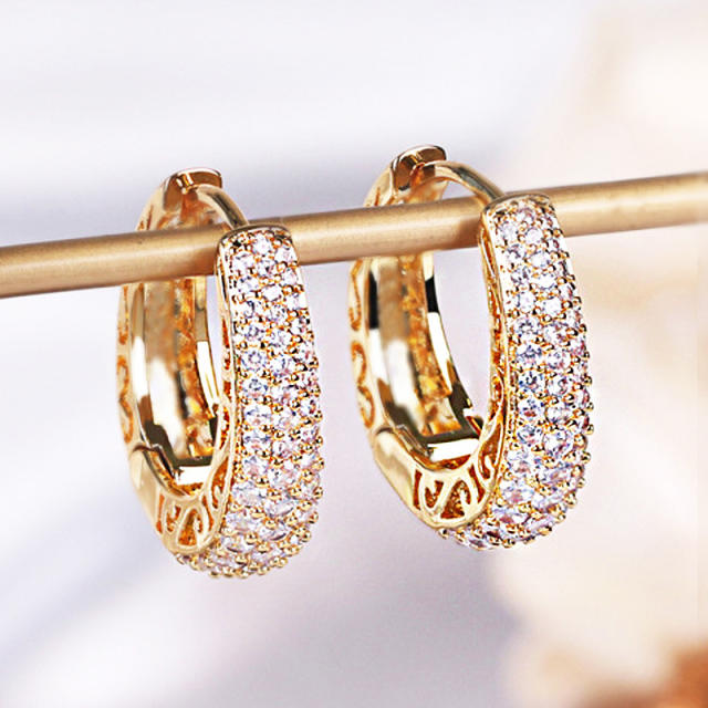 Delicate full diamond small size huggie earrings