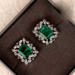 Elegant emerald cubic zircon diamond women studs earrings
