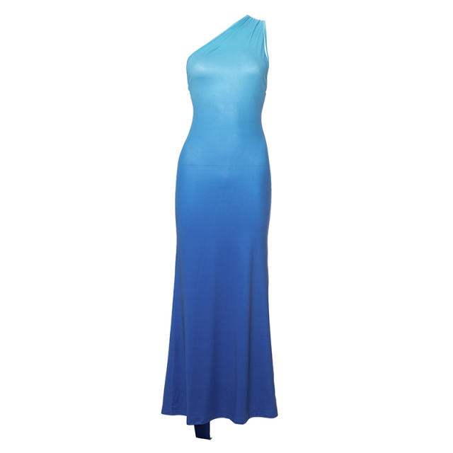 Sexy gradient blue color bodycon dress halter neck cocktail dress