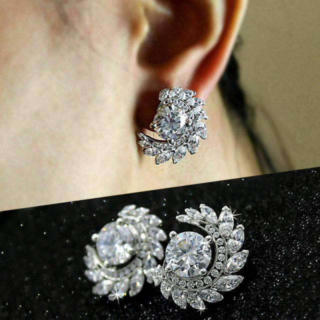 Super shiny full diamond copper material studs earrings
