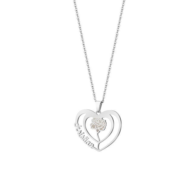 DIY carnation flower hollow heart custom name necklace