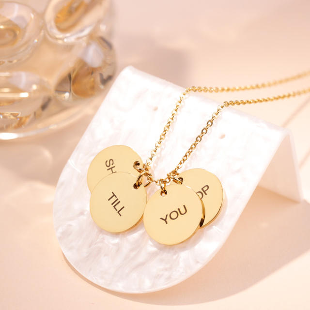 Hot sale engrave letter round piece charm stainless steel necklace