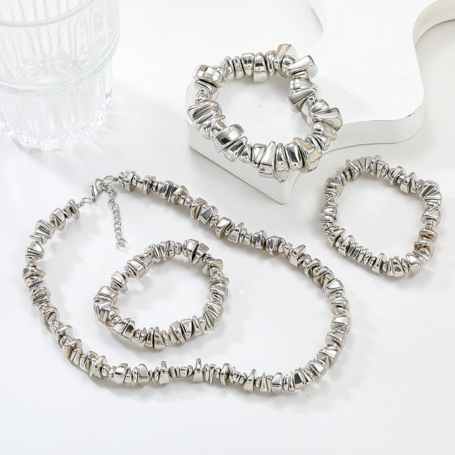 Hiphop chunky silver color CCB bead necklace set