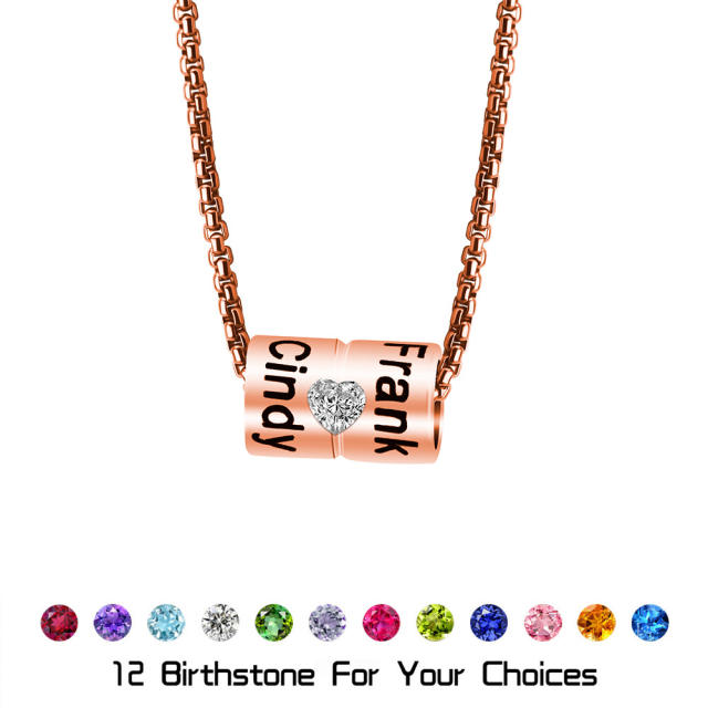 Delicate diamond heart matching engrave letter copper material necklace