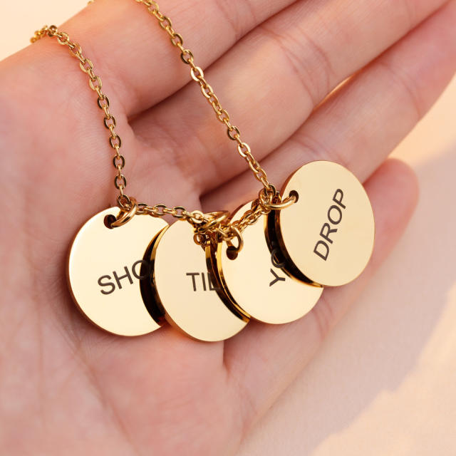 Hot sale engrave letter round piece charm stainless steel necklace