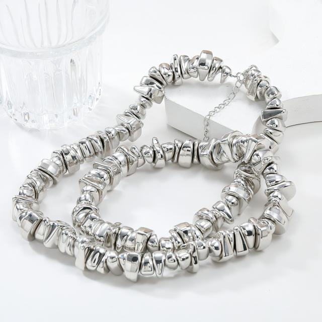 Hiphop chunky silver color CCB bead necklace set