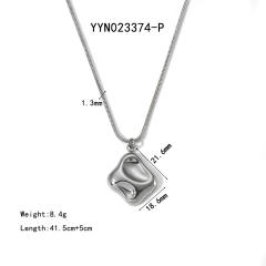 Chunky geometric pendant snake chain stainless steel necklace