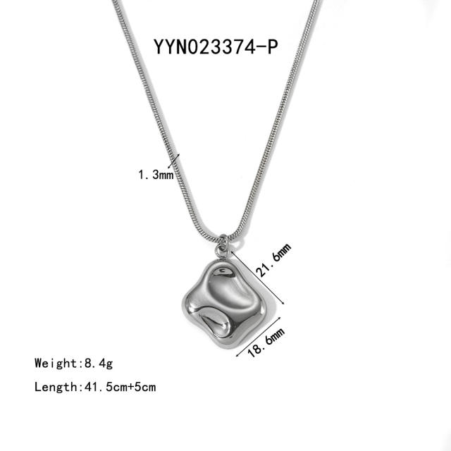 Chunky geometric pendant snake chain stainless steel necklace