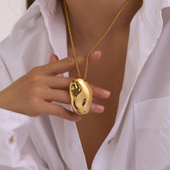 18KG chunky hammer pattern pendant stainless steel necklace