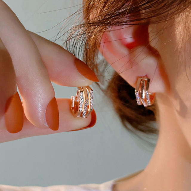 Elegant rose gold color diamond huggie earrings