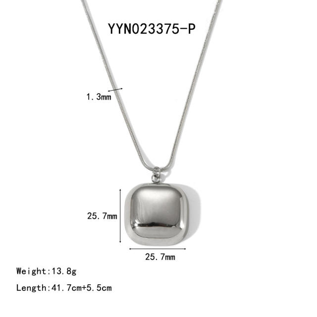 Chunky geometric pendant snake chain stainless steel necklace
