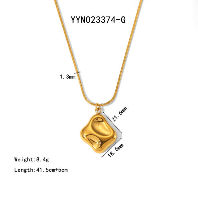 Chunky geometric pendant snake chain stainless steel necklace
