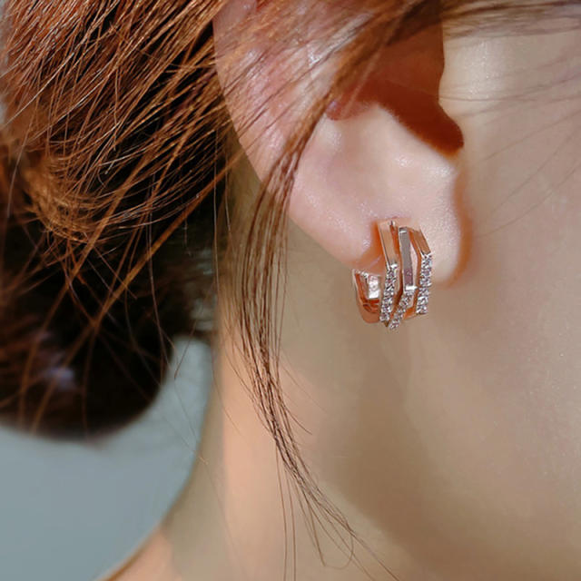 Elegant rose gold color diamond huggie earrings