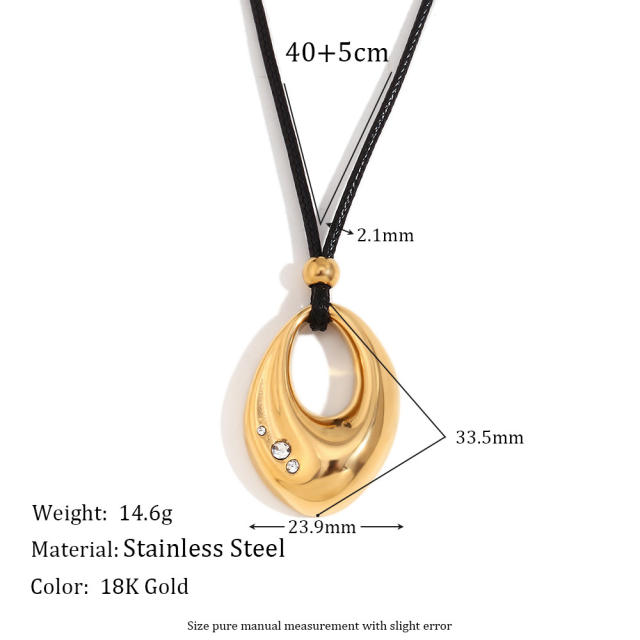 18KG geometric oval pendnat stainless steel necklace