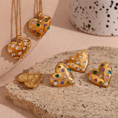 Romantic heart colorful cubic zircon stainless steel necklace set