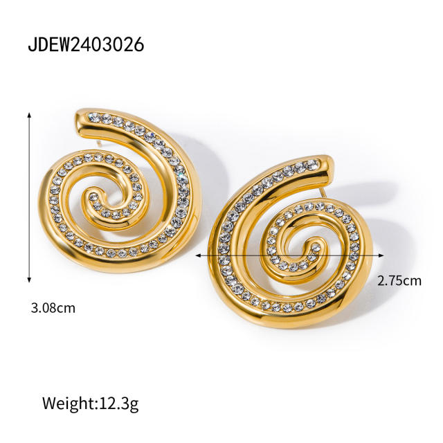 Designer diamond sprial shape stainless steel earrings