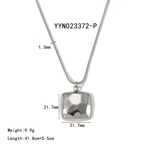 Chunky geometric pendant snake chain stainless steel necklace