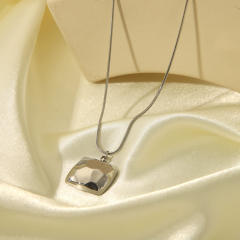 Chunky geometric pendant snake chain stainless steel necklace
